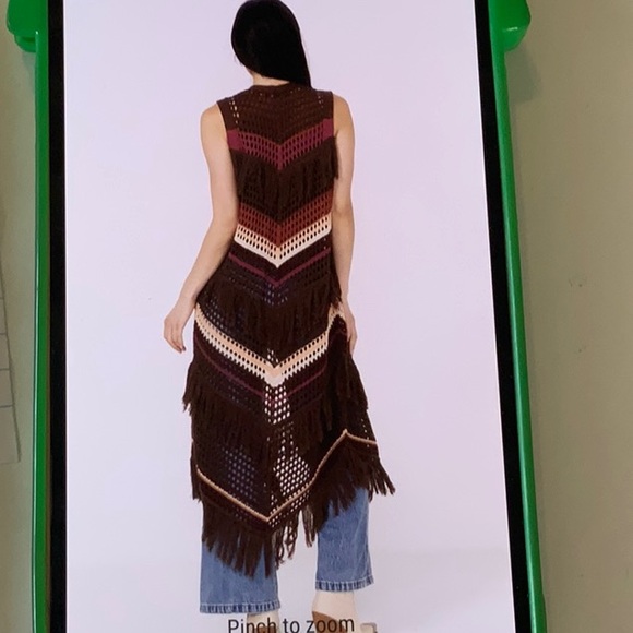 Shyanne Woman’s Long Striped Crochet Fringe Sweater Vest - Picture 7 of 7